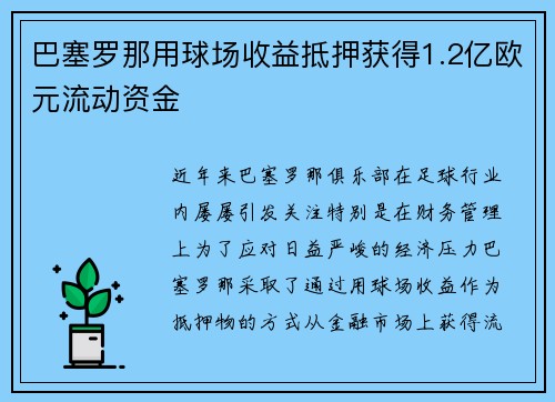 巴塞罗那用球场收益抵押获得1.2亿欧元流动资金 巴塞罗那用球场收益抵押获得1.2亿欧元流动资金